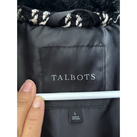 Talbots faux fur collar down puffer tweed vest sz large - Picture 6 of 13